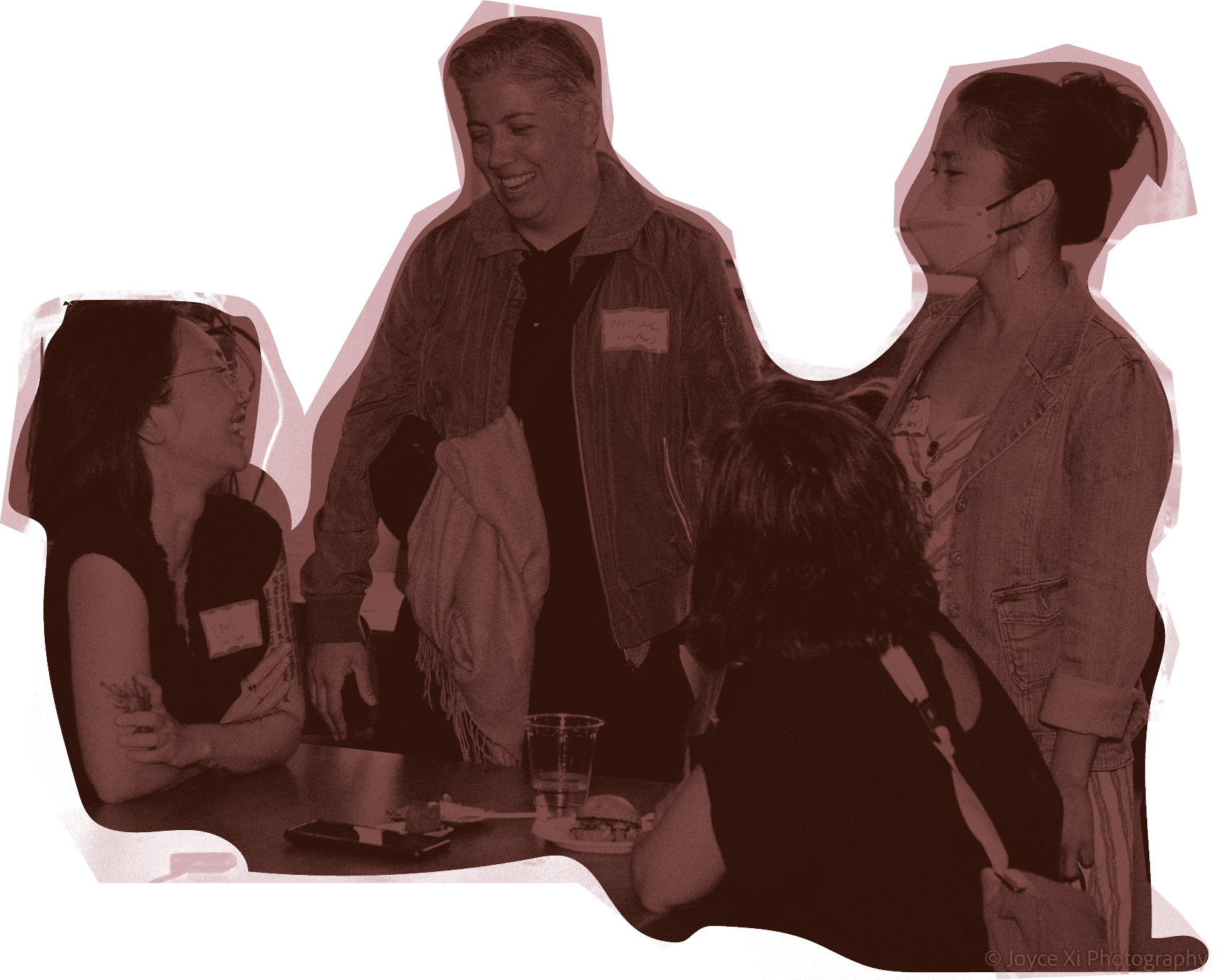 Community members talking at an event